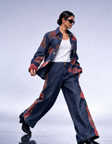 Women Denim Ajrakh Set