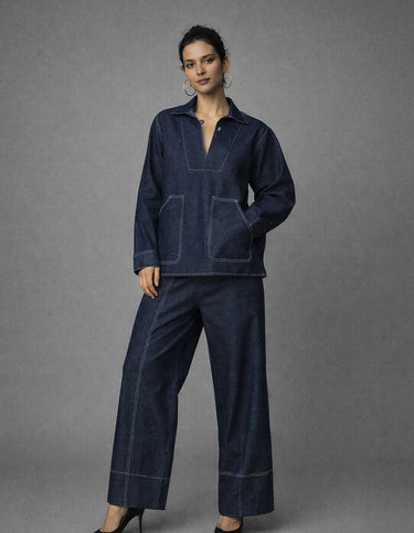 Women Denim V-Neck Shirt
