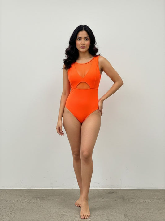 Electric Bright Orange Mesh Swimsuit