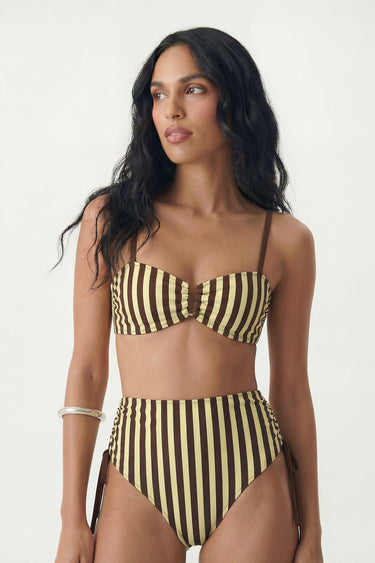 Espresso Stripe Bandeau Bikini Set
