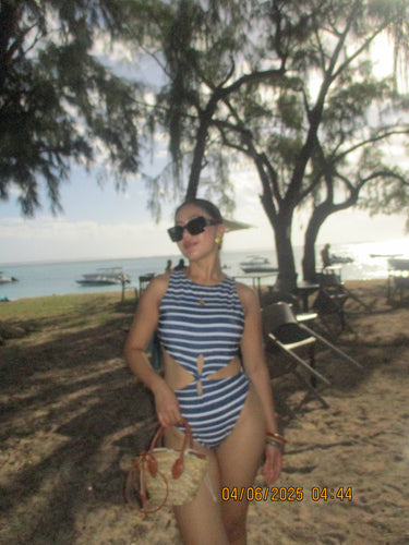 Navy Stripe Monokini With Twist Detail