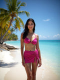 Shells Bikini Set front view – magenta halter-neck bikini top with removable padded cups | AOBA