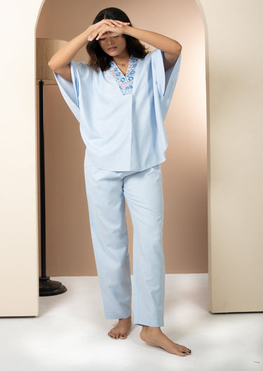 Celeste Charm Hand Embroidered V-Neck Lounge set