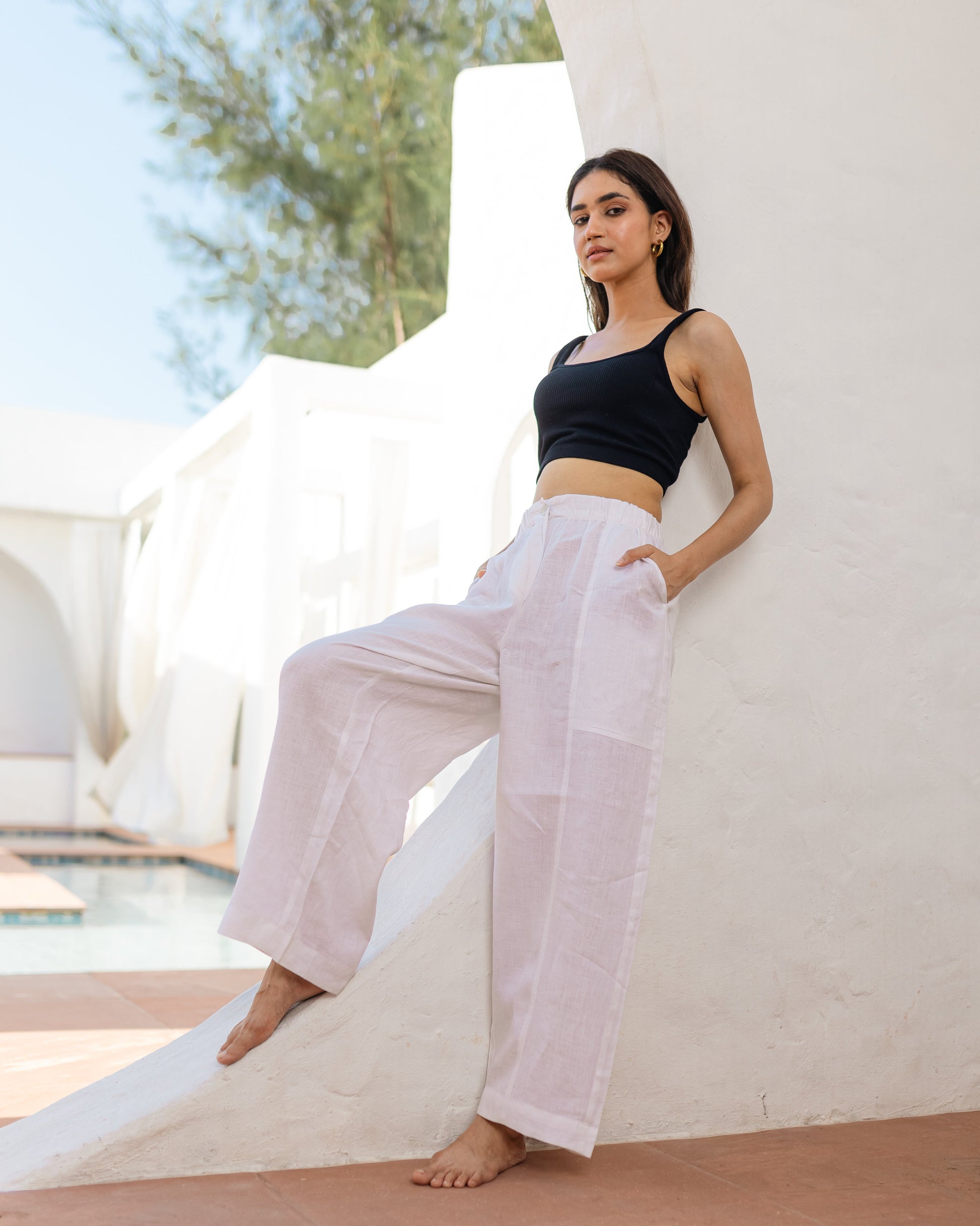 Shop-Linen Barrel Pants White