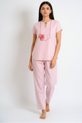 Lotus Hand Embroidered Cotton Pajama Set
