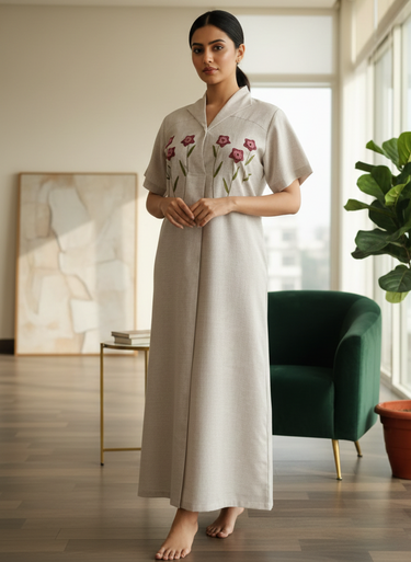 Willow Bloom – Hand-Embroidered Nighty