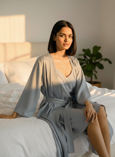 Elegance in Every Thread – Powder Blue Satin 3-Piece Set