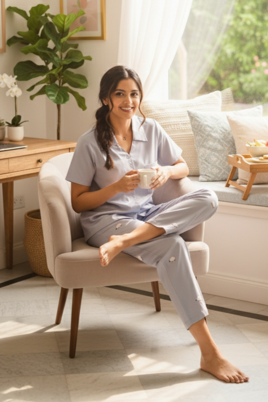Sheep Hand-Embroidered Pajama Set