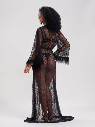 Midnight Glow Embellished Sheer Robe With Belt