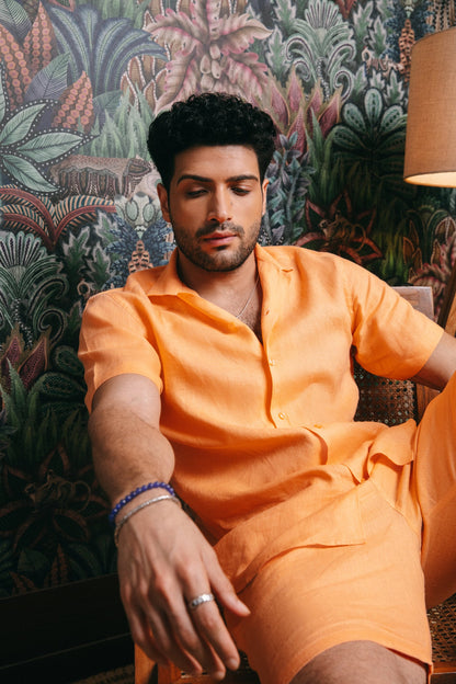 Orange Cuban Collar Shirt