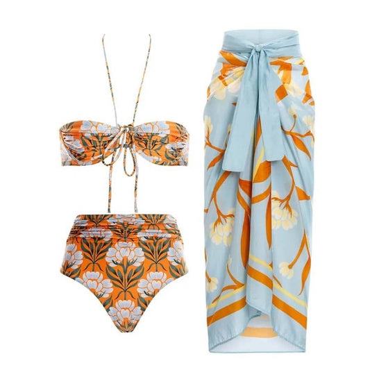 Mandarin Floral Bikini & Sarong