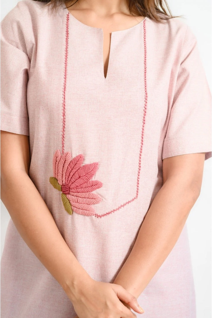 Make a Statement with Our Hand Embroidered Nighty in Pink Red Tone