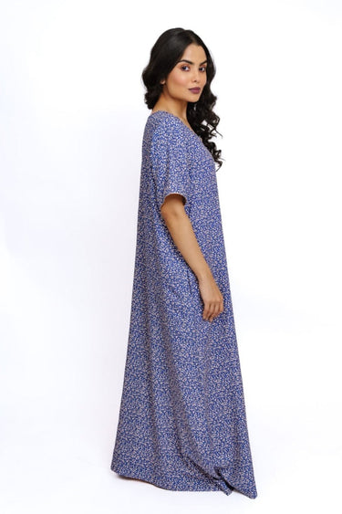 Indigo Dot – Embroidered Button Rayon Nighty