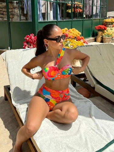Pina Colada One Shoulder High Waist Bikini Set