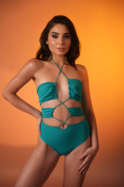 Jade Ruched Halter Swimsuit