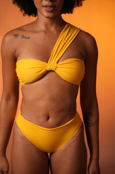 Lemon One-Shoulder Ruched Bikini Set