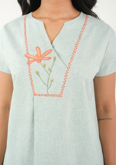 Serene Bloom Hand Embroidered Night Suit