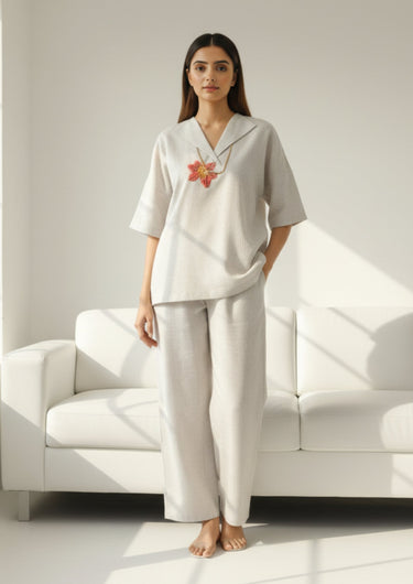 Blush Charm Hand-Embroidered Night Suit