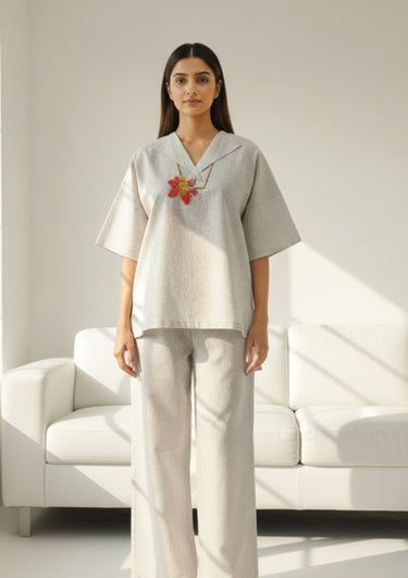 Blush Charm Hand-Embroidered Night Suit