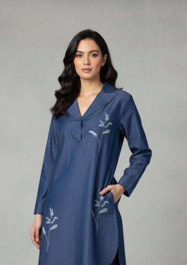 Indigo Bloom-Co-ord with 3/4th sleeve Set