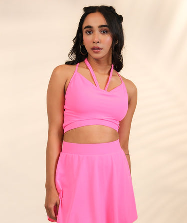 Hot Pink-Halter Swim Set