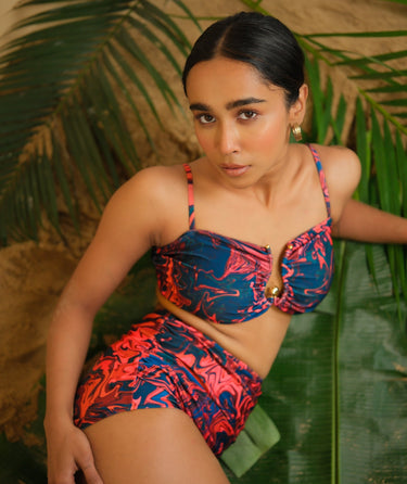 Crimson Cascade-Twist Swim Set