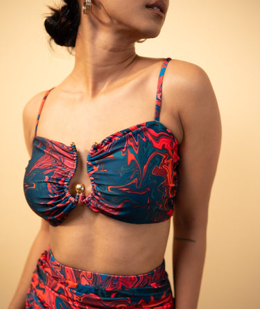 Crimson Cascade-Twist Swim Set