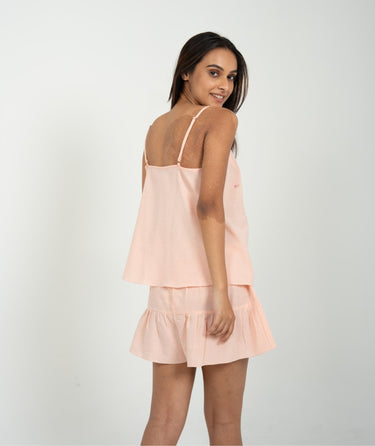 Peach Petals – Hand Embroidered Shorts Set