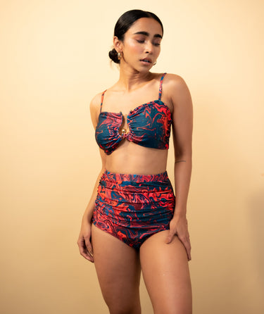 Crimson Cascade-Twist Swim Set