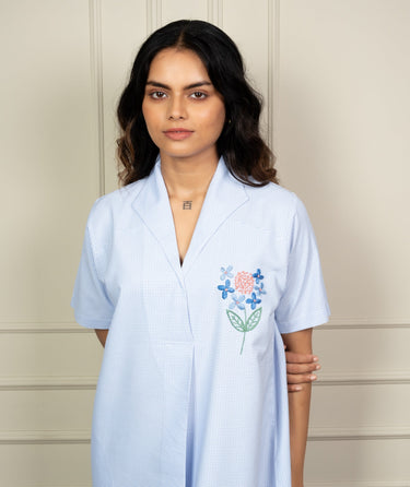 Refined Grace – Hand Embroidered Shawl Collar Nighty