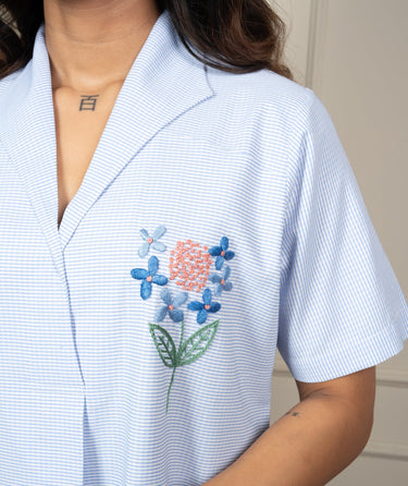Refined Grace – Hand Embroidered Shawl Collar Nighty