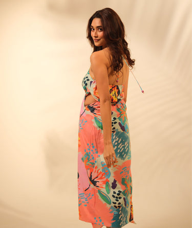 Sunset Bloom – Multicolor Printed Beach Dress