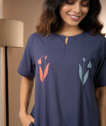 Twilight Bloom - Cotton Embroidered Nighty