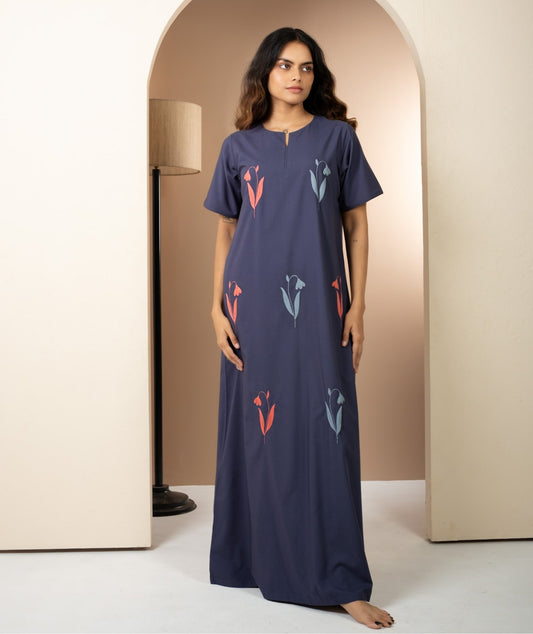 Twilight Bloom - Cotton Embroidered Nighty