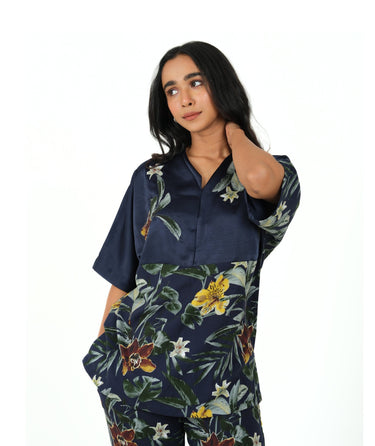 Tropical Midnight – Navy Blue Night Suit