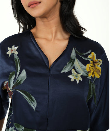 Tropical Midnight – Navy Blue Night Suit