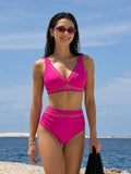 Hot Pink Mesh High Waist Bikini Set