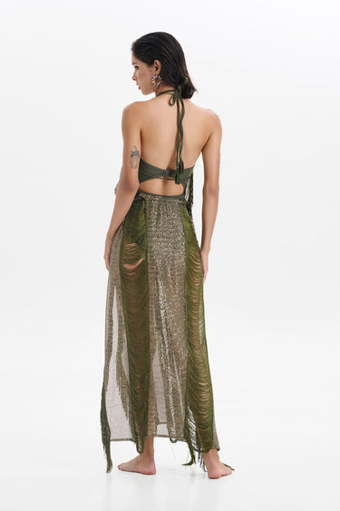 Olive Halter Sequin Cape