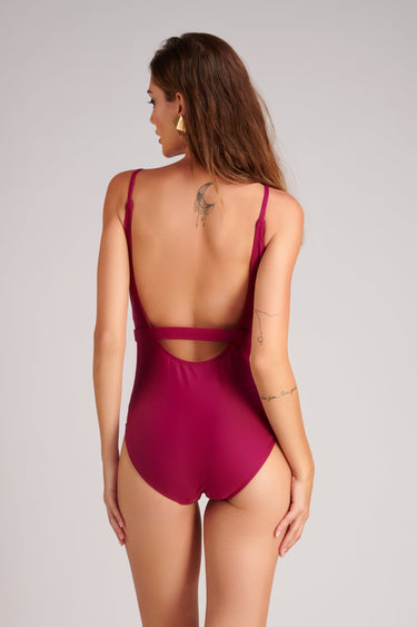 Burgundy Belted Swimsuit