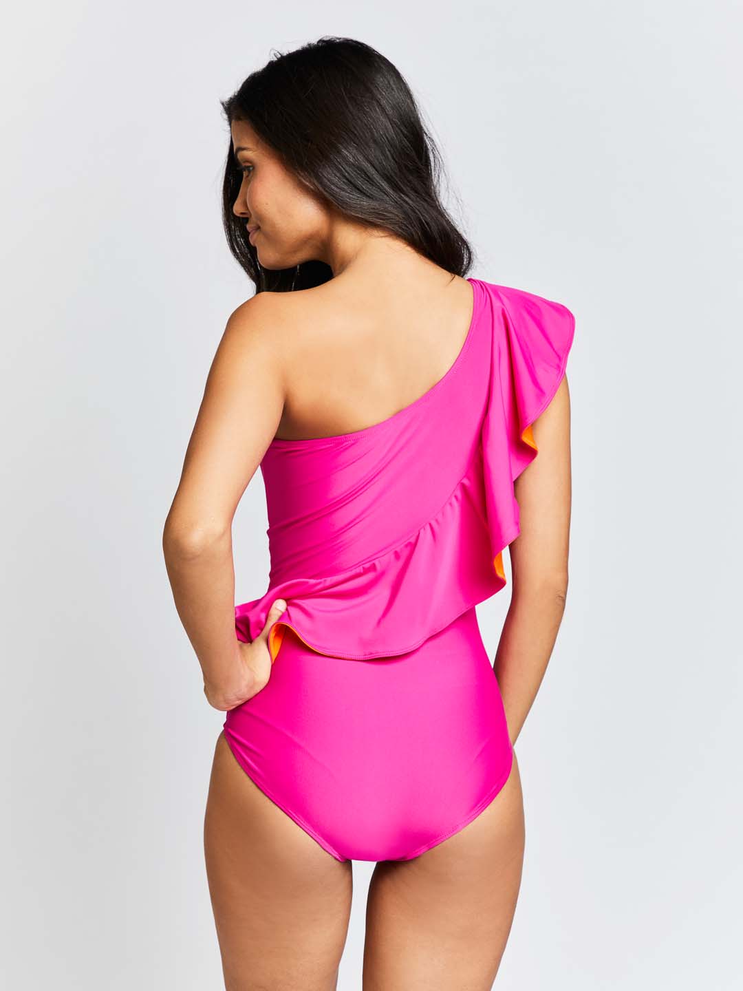 Kai Duo Tone Ruffle One Shoulder Swimsuit