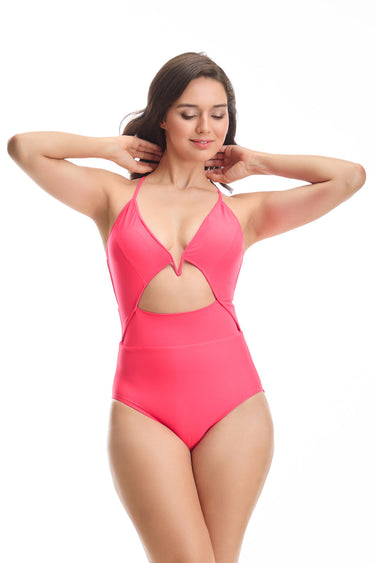 Neon Red Plunge Swimsuit