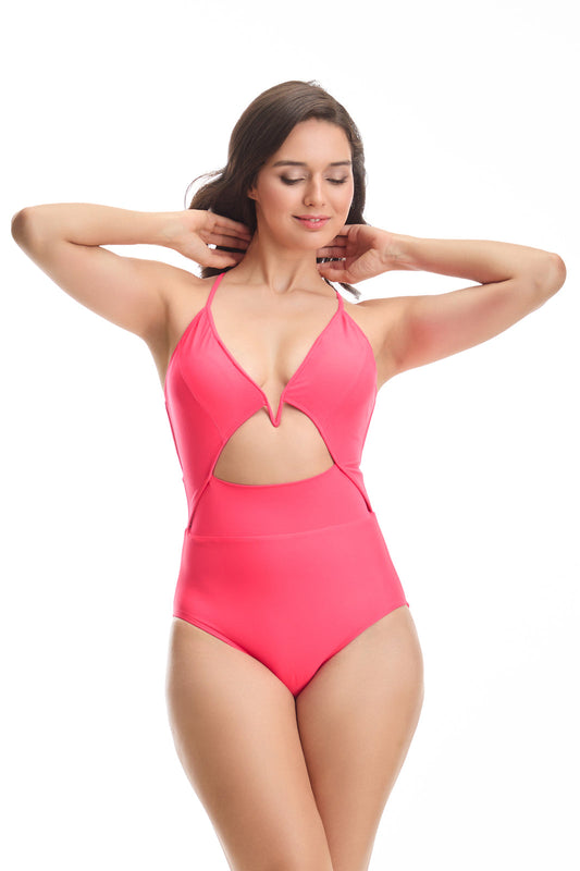 Neon Red Plunge Swimsuit
