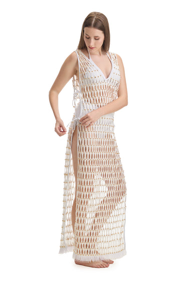 White Cutwork Long Coverup