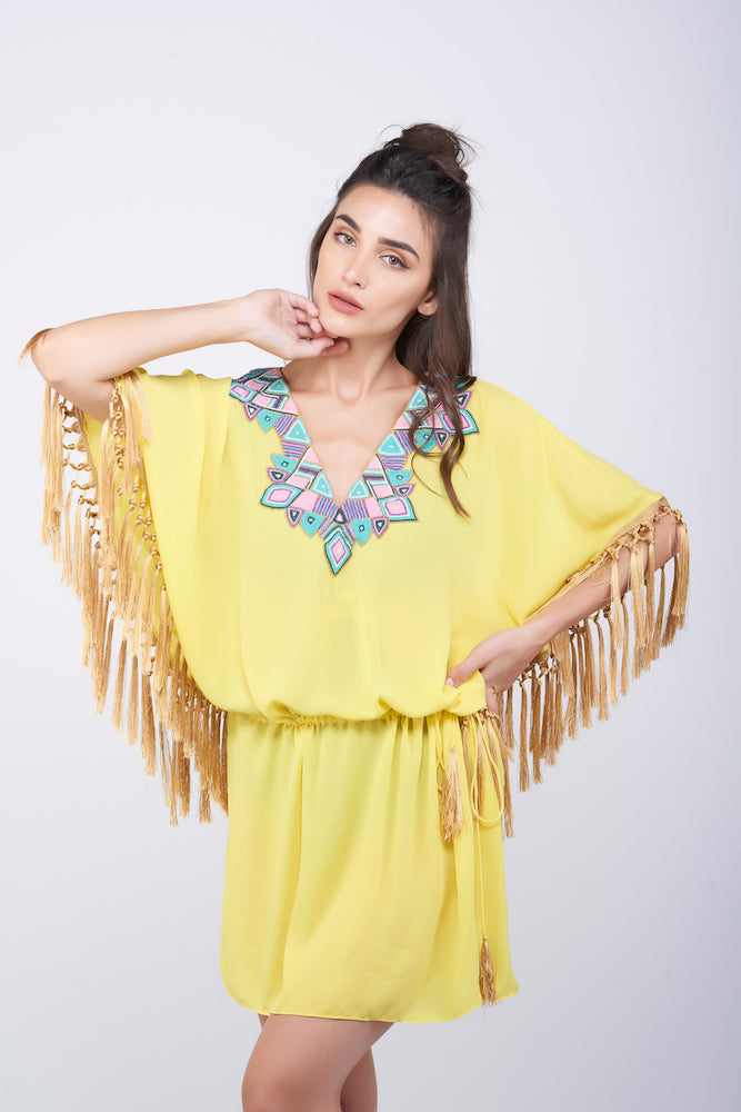 KAI Beaded Kimono With Tassels