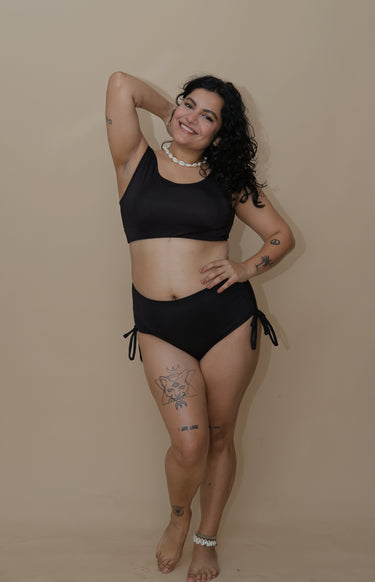 Woman wearing a black bikini 