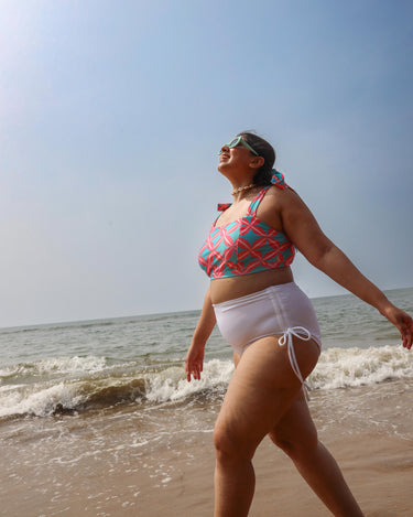 Woman in a colorful bikini set