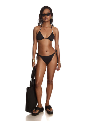 Beads Black String Tease Bikini Bottom