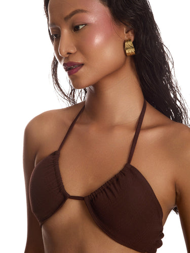 Brown Halter Neck Multi-Tie Up Bikini Top