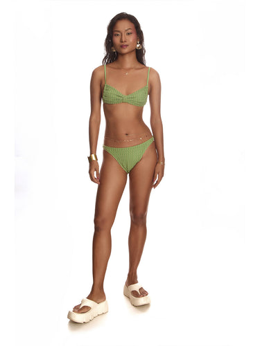 Green Textured Bow Bikini Top