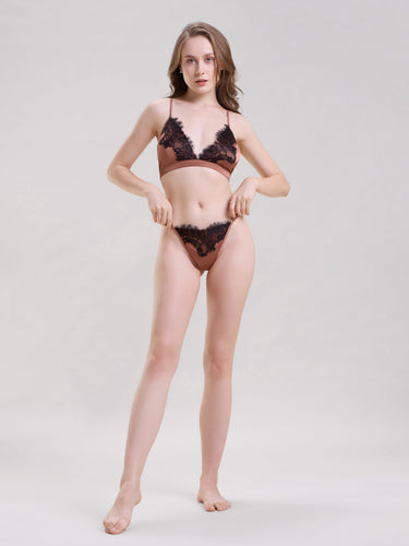 Bronze Satin Bralette & Thong Set